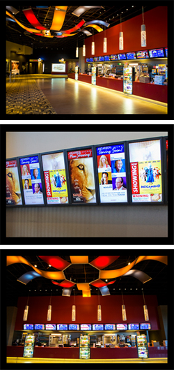 Aksarben Cinema installed digital menu baord and digital posters at lobby and snack bar.